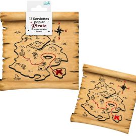 Serviettes en papier thème pirate pour décoration de table d'anniversaire d'enfant, 14.5cm pliées, 29cm ouvertes, disponibles sur Badaboum.fr