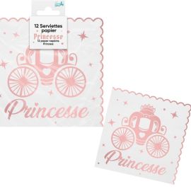 Serviettes de table en papier blanc et rose gold avec motif de carrosse de princesse pour anniversaire, 14.5 cm - Badaboum.fr