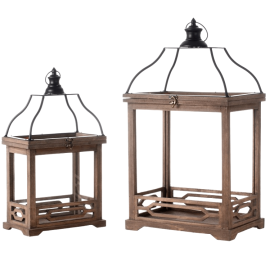 Set de 2 lanternes dômes en bois clair et verre pour décoration mariage et intérieur.