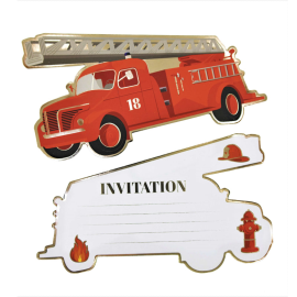 set de 8 invitations en carton pompiers