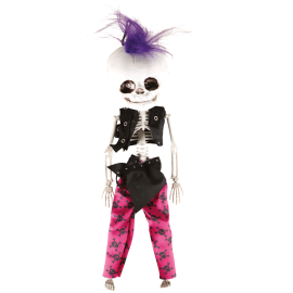 DJ Squelette Punk animé avec effets sonores et lumineux, hauteur de 35cm, disponible sur Badaboum.fr