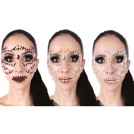 Strass autocollants pour visage Halloween, modèles variés, disponibles sur Badaboum