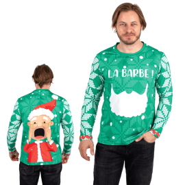 Homme souriant portant un T-shirt de Noël 'La Barbe' taille l/xl prêt pour les festivités sur Badaboum.fr