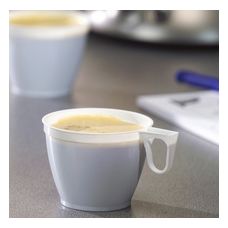 Tasse à café en plastique blanc, vaisselle discount - Badaboum