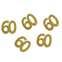 6 confettis anniversaire 60 ans or pailleté 5 cm