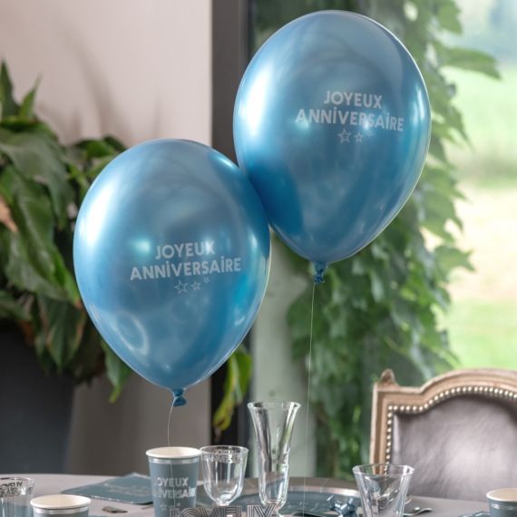 6 ballons gonflable Joyeux anniversaire bleu canard - deco anniversaire pas  cher - Badaboum
