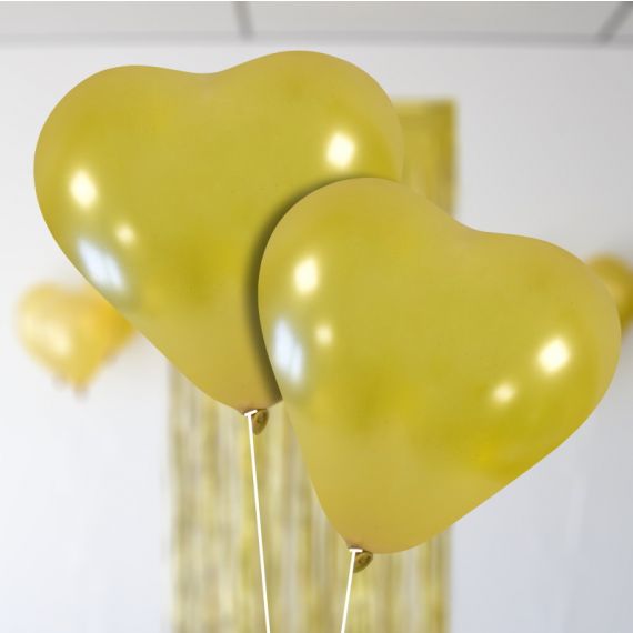 5 Ballons gonflables Nacrés Coeur Or 28cm, ballons gonflables pas cher -  Badaboum