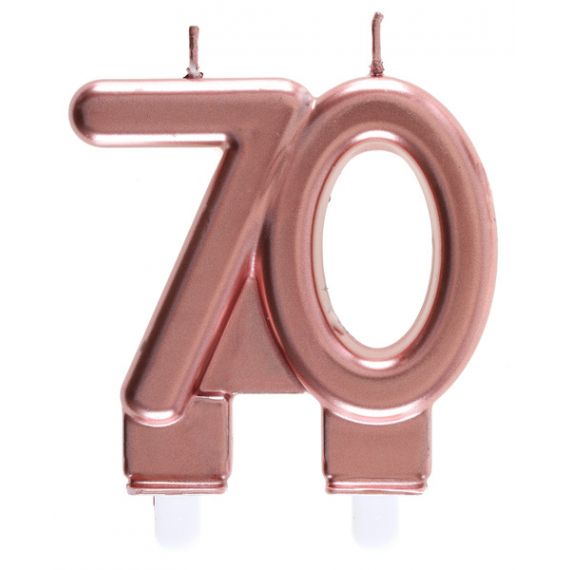 Bougie anniversaire 70 Ans rose gold, bougies pas cher - Badaboum