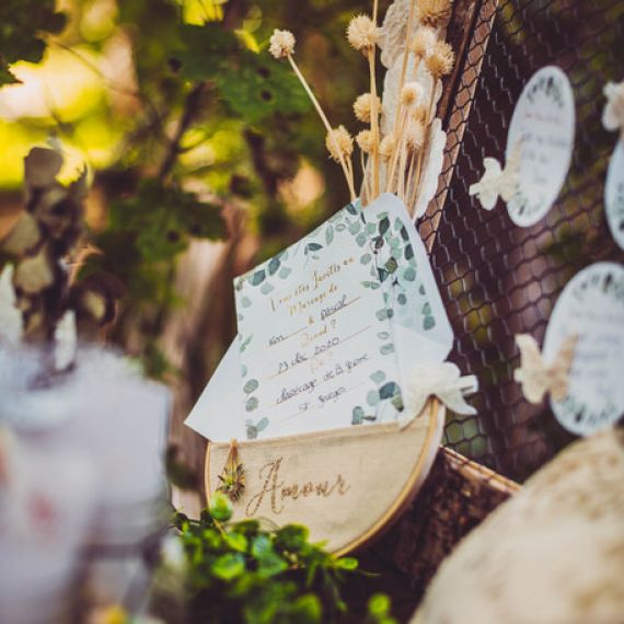 10 Invitations avec enveloppe Eucalyptus, menu mariage - Badaboum