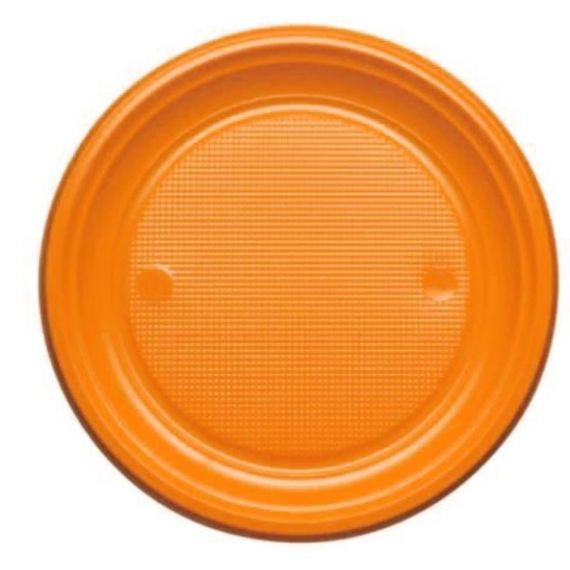 Assiette plastique ronde Orange 22cm, assiettes jetables - Badaboum
