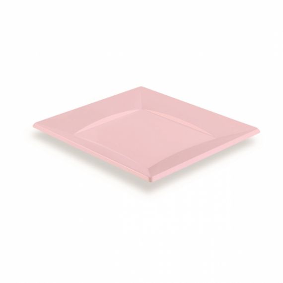 Assiette carrée plastique rose claire 18cm, vaisselle jetable