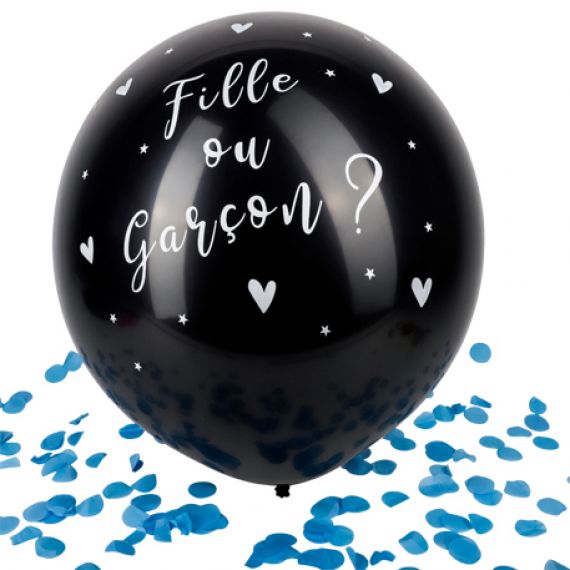 Ballon gonflable géant Noir Fille ou Garçon Confettis Bleus, decoration  mariage - Badaboum
