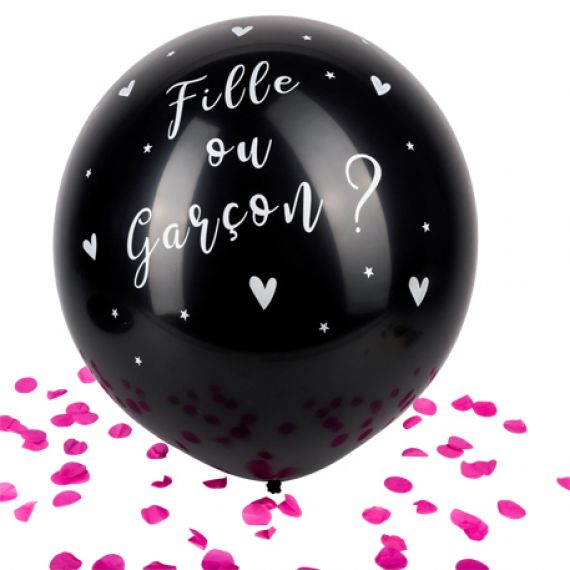 Ballon gonflable géant Noir Fille ou Garçon Confettis Rose, decoration  mariage - Badaboum