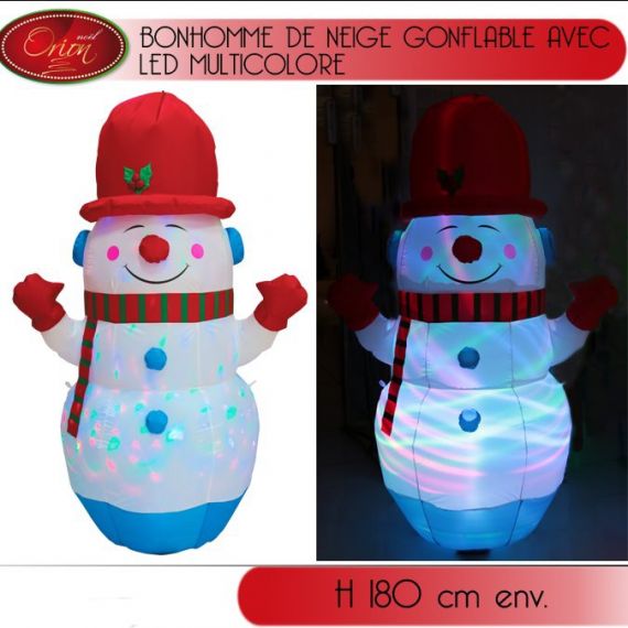 Bonhomme de neige gonflable avec LED multicolore pas cher - Badaboum