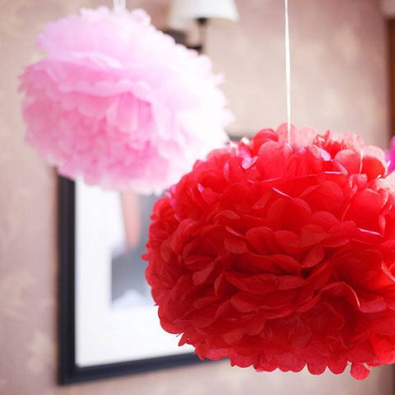Boule pompon papier de soie rose 25cm, decoration mariage - Badaboum