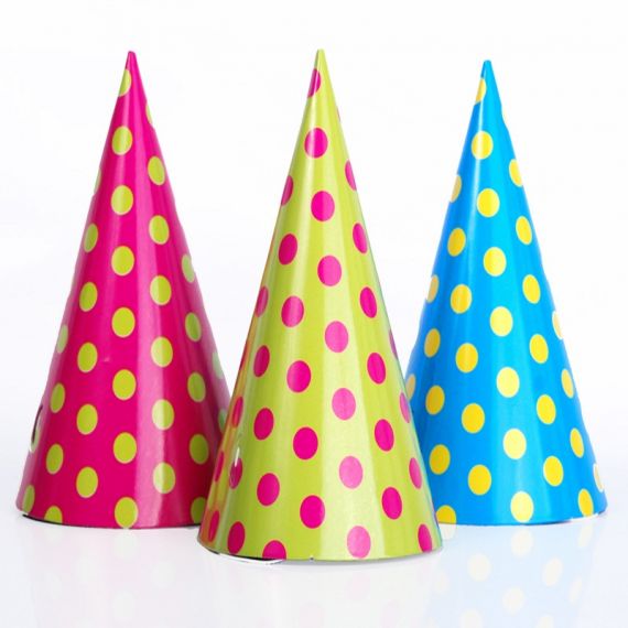 8 Chapeaux de fête Happy birthday pois colorés - Vegaooparty