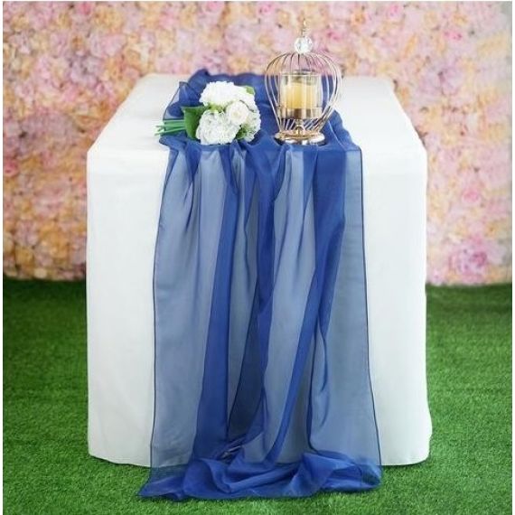 Chemin de table mousseline Bleu marine pas cher - Decoration mariage -  Badaboum