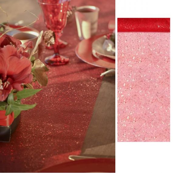 Chemin de table pailleté Rouge, decoration mariage - Badaboum