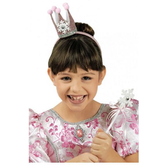 Couronne Princesse des Neiges Rose avec Baguette - accessoire pour  deguisement pas cher - Badaboum