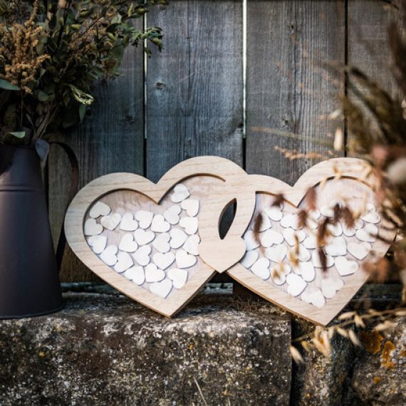 Double cadre coeur livre d'or en bois avec 60 coeurs, decoration mariage -  Badaboum