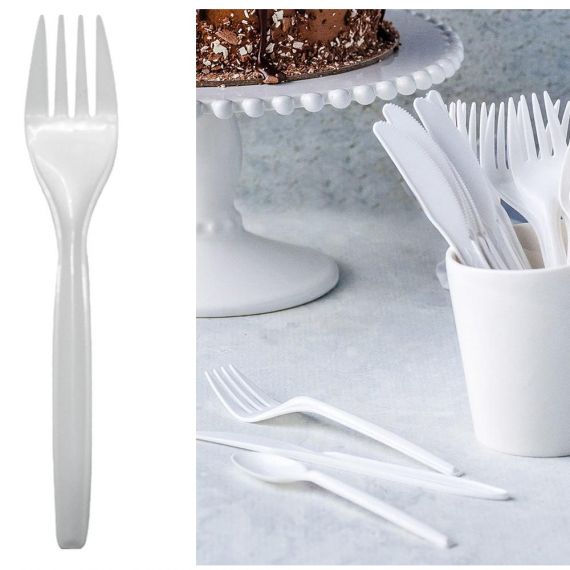 Fourchettes plastique Réutilisable blanc, couvert jetable - Badaboum