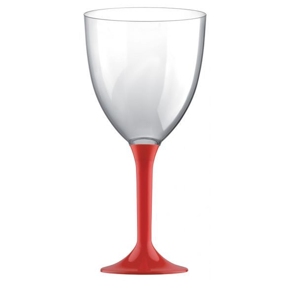 Verre à vin plastique rouge x10, verres sur pied jetable- Badaboum