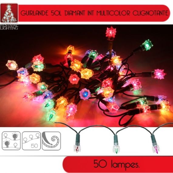 Guirlande lumineuse 50 lampes Diamant Multicolores, decoration noel -  Badaboum