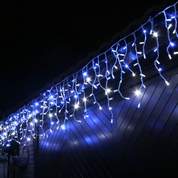 Guirlande stalactite de Noel extérieur 20m 480 LED Blanc et Bleu - Badaboum