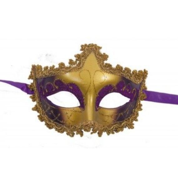 Loup vénitien violet et or - Masques - Magie du Déguisement