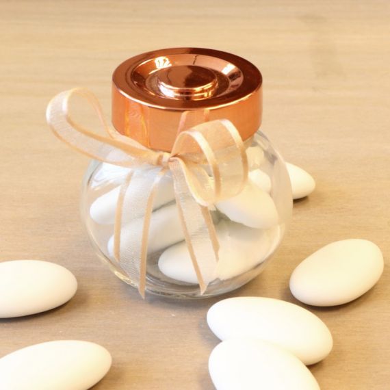 Mini pot à dragées mariage Rose gold en verre 5 cm, contenant dragees -  Badaboum