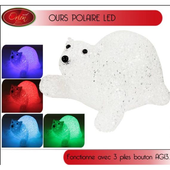 Ours polaire de Noel lumineux à LED, decoration Noel pas cher