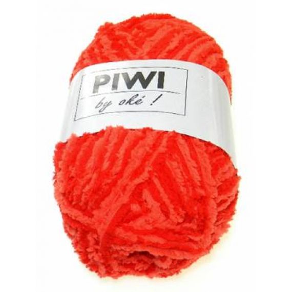 Pelote de laine Rouge Chenille Velours Piwi, laine discount - Badaboum