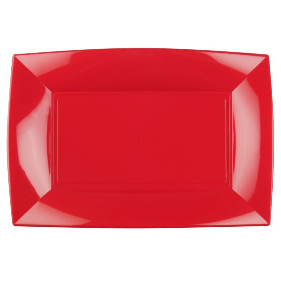 Plateau en plastique rectangulaire Rouge 34x23cm, vaisselle jetable -  Badaboum
