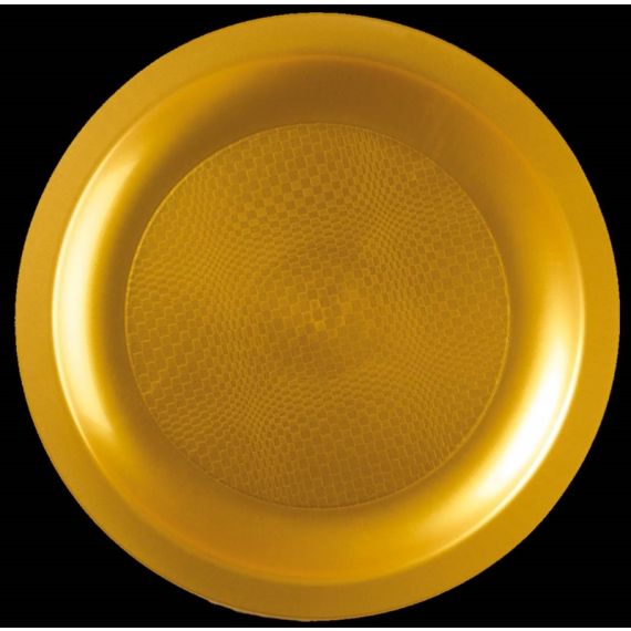 Plateau en plastique rond doré 29cm, vaisselle jetable - Badaboum