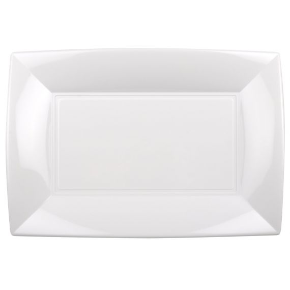 Plateau plastique rectangulaire Blanc 34x23, vaisselle jetable - Badaboum