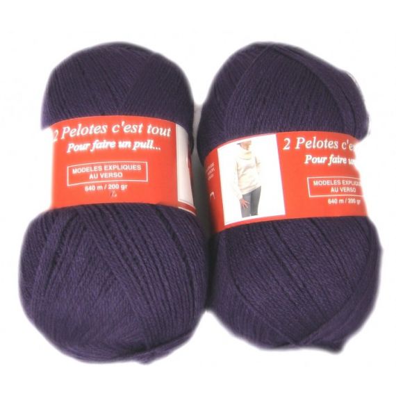 Grosse pelote de laine Violet x2, tricot laine - Badaboum