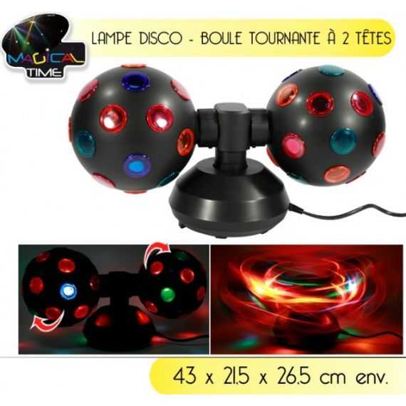 Lampe disco 2 boules tournante sur 2 pieds, deco fete discount - Badaboum