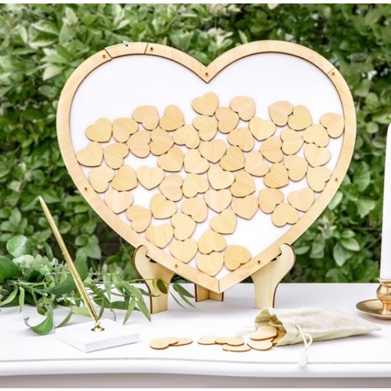 Cadre livre d'or Bois rectangle avec 100 coeurs, decoration mariage -  Badaboum