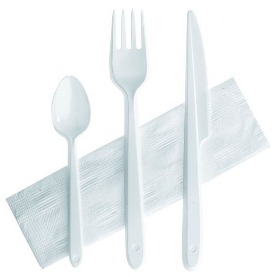 Sachet couvert plastique blanc pas cher - Vaisselle jetable - Badaboum