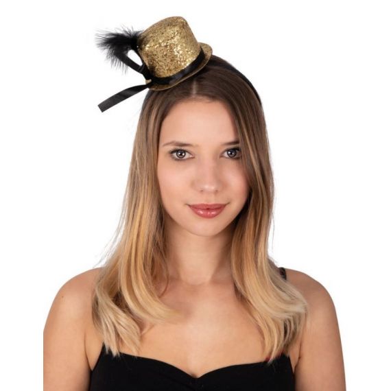 Serre-Tete Mini Chapeau Paillettes Or - accessoire pour