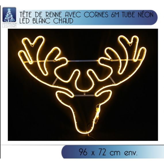 Tête de renne lumineuse avec cornes 6m pas cher - Badaboum