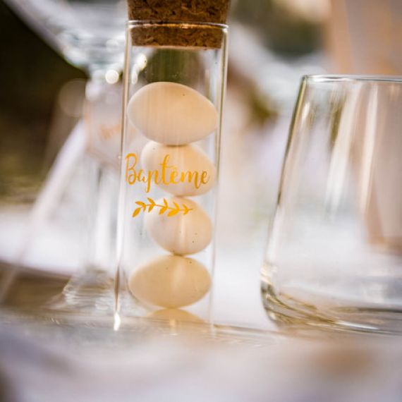 Tube a essai baptême en verre 10cm, decoration mariage - Badaboum