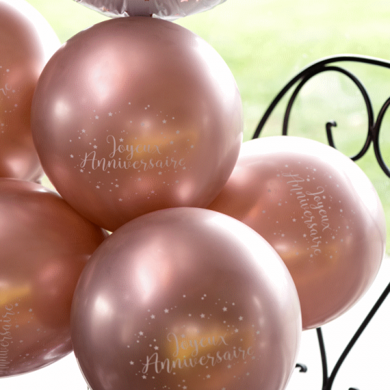 6 Ballons Joyeux Anniversaire Métallisé Rose Gold - Décoration de