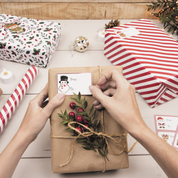 12 étiquettes pour cadeau Noël - Paquet cadeaux de Noel