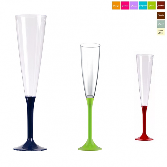 Flûtes à champagne plastique pied couleur - Vaisselle jetable