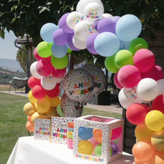 Arche de ballons Joyeux Anniversaire Multicolore - Decoration salle  anniversaire 