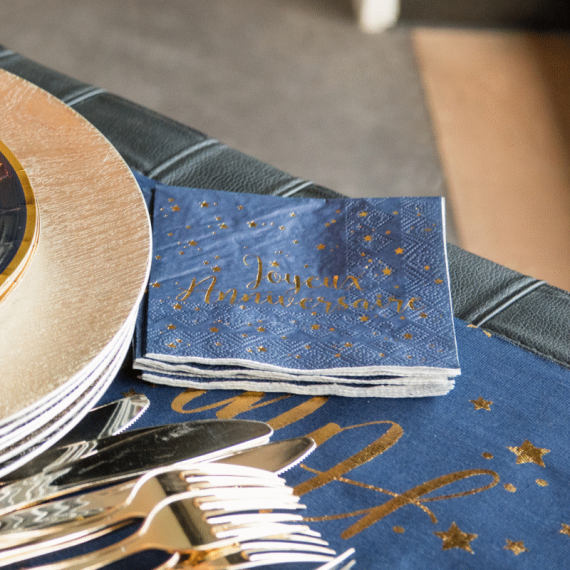 Serviette étoile métallisée Bleu Marine et Argent  Décorations pour 30ème  anniversaire, Table noël argent, Decoration de table bapteme