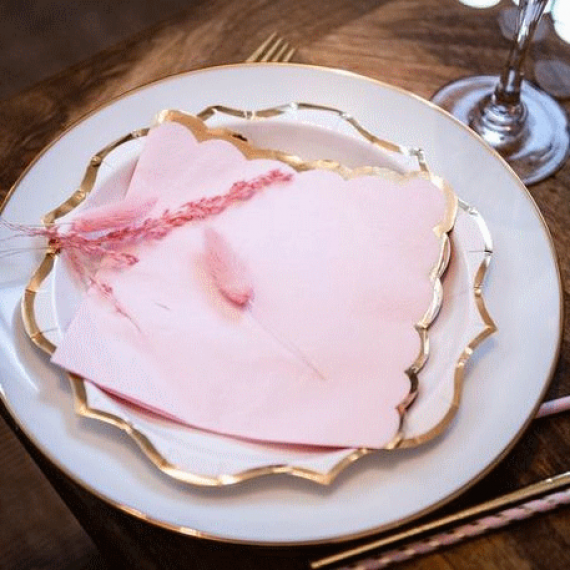 serviette papier rose liseré or, vaisselle jetable - Badaboum
